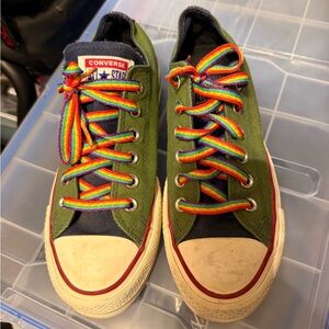 Converse All Star Green Sneakers with Rainbow Accents